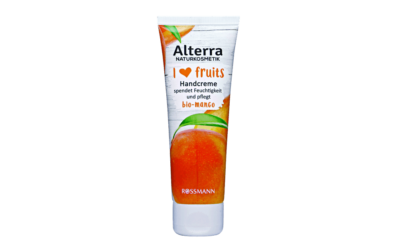 Alterra i ♥ fruits Handcreme Bio-Mango, Handmaske Bio-Erdbeere, Handpeeling Bio-Apfel & Hand- und Nagelcreme Bio-Himbeere