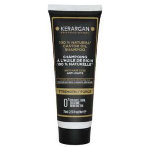 Kerargan - Anti-Haarausfall Shampoo mit Rizinusöl - Kräftigt & Fördert das Wachstum - Für Trockenes und Brüchiges Haar - Angereichert mit Keratin, Arganöl - Ohne Sulfate, GMO, Silikone - 75ml