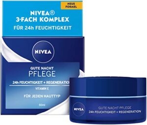 NIVEA Gute Nacht Pflege 24h Feuchtigkeit + Regeneration (50 ml), Gesichtscreme für die Hautregeneration über Nacht, Nachtcreme mit Vitamin E, Lotus Extrakt und Antioxidans