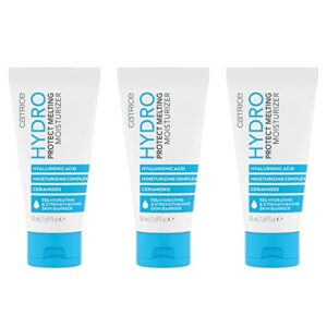 Catrice Hydro Protect Melting Moisturizer, Tagescreme, Weiss, feuchtigkeitsspendend, pflegend, grundierend, transluzent, vegan, ölfrei, ohne Parfüm, ohne Parabene, 3er Pack (3x50ml)