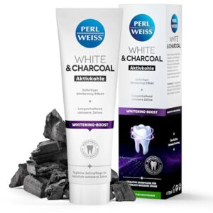 PERLWEISS White & Charcoal Aktivkohle Zahncreme für weiße Zähne mit sofortigem Whitening-Effekt - entfernt Verfärbungen, sorgt für frischen Atem & schützt den Zahnschmelz, 75 ml