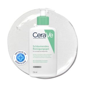 CeraVe Schäumendes Reinigungsgel, Sanftes Waschgel zum Entfernen von Verschmutzungen, Talg und Makeup, Feuchtigkeitsspendend, mit Niacinamid, Hyaluron und Ceramiden, 236 ml