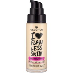 essence I LOVE FLAWLESS SKIN foundation, Nr. 20, langanhaltend, mattierend, sofortiges Ergebnis, matt, vegan, ölfrei, UVA- und UVB-Filter + SPF 20, ohne Parfüm, 1er Pack (30ml)