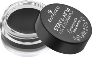 essence STAY & PLAY GEL EYELINER POT, Nr. 01, langanhaltend, hochpigmentiert, Wischfest, farbintensiv, matt, vegan, wasserfest, ohne Mikroplastikpartikel, Nanopartikel frei, 1er Pack (5g)