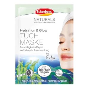 Schaebens NATURALS Hydration & Glow Tuchmaske - Feuchtigkeitsdepot, sofort mehr Ausstrahlung! Mit Algen, Bio-Amaranthöl und Fairtrade Aganöl - Vegan - 100% Naturkosmetik