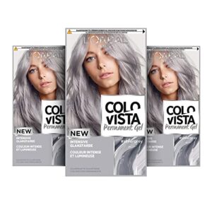 L'Oréal Paris Dauerhafte Haarfarbe, Gel-Coloration, Intensive Glanzfarbe und Farb-Pflegemaske, Colovista Permanent Gel, Silver Grey (Silber Grau), 3 Stück