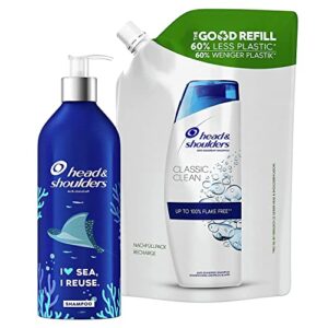 Head & Shoulders Classic Clean Anti-Schuppen Shampoo Starter-Set, Nachfüllbare Aluminiumflasche und Recycelbarer Nachfüllpack, 910ml