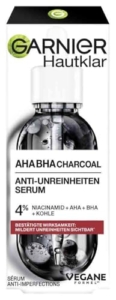 Garnier AHA + BHA Serum, Salicylsäure, Kohle & 4% Niacinamide Serum, Gesichtspflege gegen Unreinheiten, mildert Mitesser & sichtbar, für ebenmäßige & geschmeidige Haut, Hautklar, 30ml