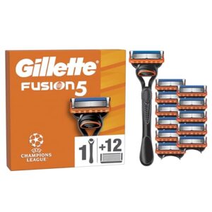Gillette Fusion5 Rasierer für Männer, 1 Gillette Rasierer, 12 Ersatzklingen, Mit Gleitstreifen für ein sanftes Gleiten und 5 Klingen für eine gründliche, langanhaltende Rasur
